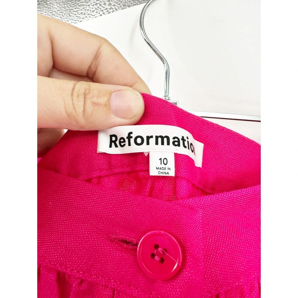 Reformation Orzo Linen Top & Skirt Set 10 Pink Corvette‎ Halter Midi Two Piece